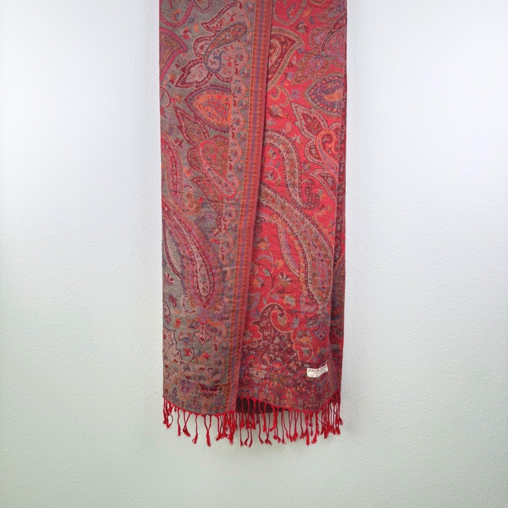 Pashmina Scarf Women Red Excellent Paisley 100% Cashmere Fringe BoHo Classic